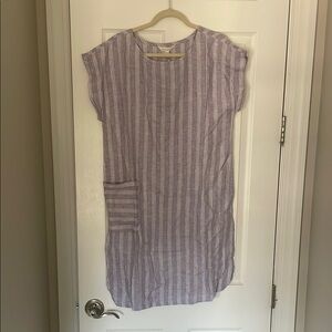 Garnet Hill Striped Purple linen Dress with Pocket